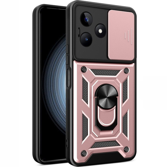 Zestaw Etui pancerne do Realme C53 4G, CamShield Slide, różowe rose gold + Szkło