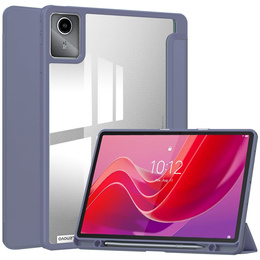 Pokrowiec z miejscem na rysik do Lenovo Tab M11 – przezroczysty tył, fioletowa klapka