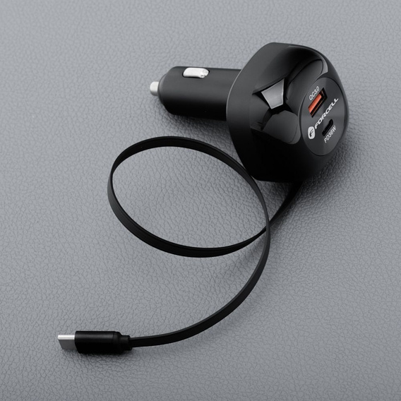 Ładowarka samochodowa Forcell F-Energy Alu ze zwijanym kablem USB-C 75 W