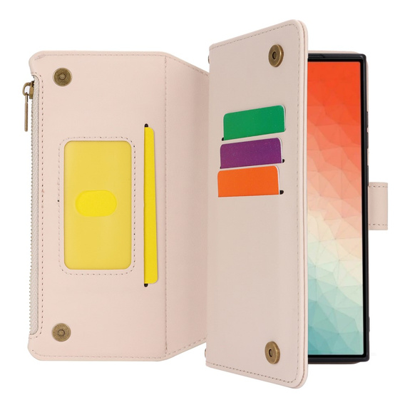 Etui z klapką do Samsung Galaxy S24 Ultra, Wallet Zipper Pocket RFID, z paskiem na ramię, białe