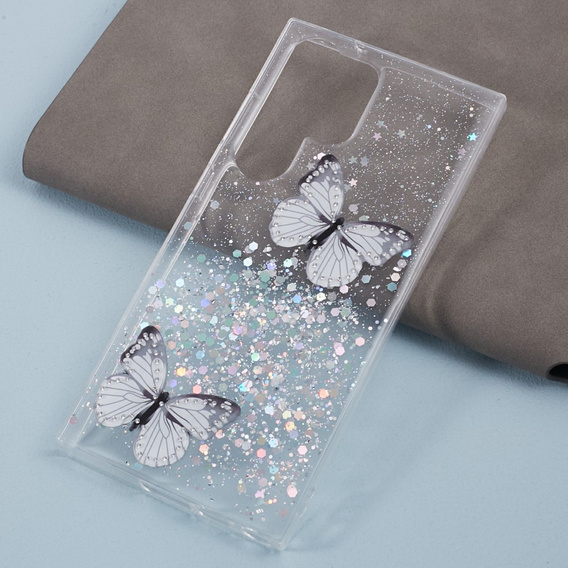Etui do Samsung Galaxy S24 Ultra, Glitter Butterfly, białe