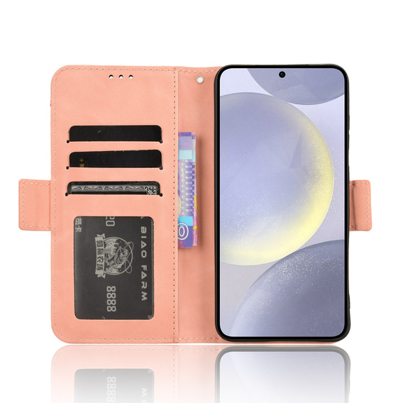 Etui z klapką do Samsung Galaxy S25 FE, Card Slot, różowe