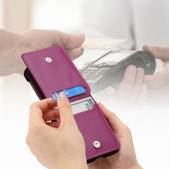 Etui do Samsung Galaxy Z Flip7 FE / Z Flip6, Card Slot Ring Case, fioletowe