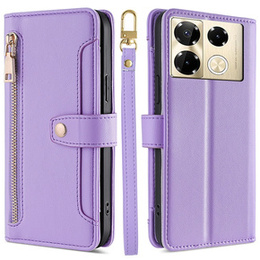 Etui z klapką do Infinix Note 40 Pro, Wallet Zipper Pocket, fioletowe