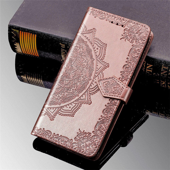 Etui z klapką do Motorola Moto E20/E30/E40, Mandala, różowe rose gold