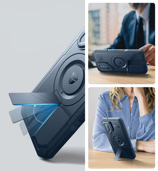 Etui pancerne do Samsung Galaxy S25+ Plus, Dexnor CamProtect MagSafe, niebieskie (Dwie ramki)