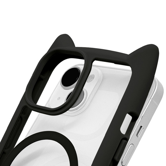 Etui do iPhone 15, do MagSafe, Cute Cat, czarne + Szkło na ekran