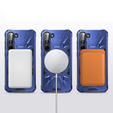Etui do Samsung Galaxy S24, pancerne z podstawką i blaszką do uchwytu, niebieskie