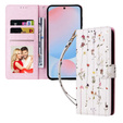 Etui z klapką do Galaxy A56 – drobne kwiaty, ochrona RFID, kieszenie na karty, zdjęcie i banknoty