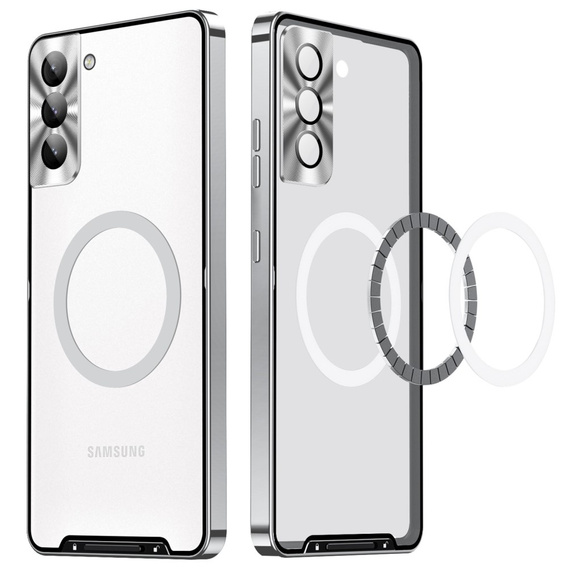 Etui z ochroną aparatu do Samsung Galaxy S21 FE 5G, CamShield MagSafe, przezroczyste / srebrne