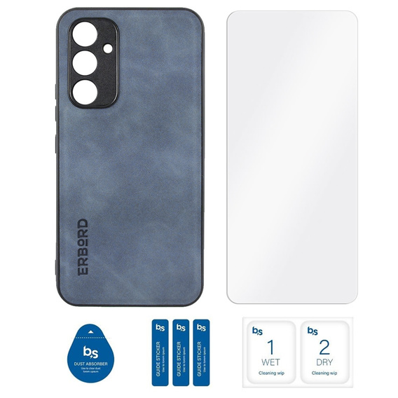 Zestaw Etui do Samsung Galaxy A54 5G, ERBORD Business, z blaszką do uchwytów samochodowych, Niebieskie + szkło