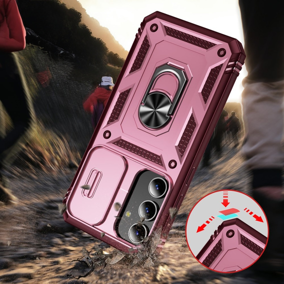 Etui pancerne do Samsung Galaxy S24+ Plus, CamShield Slide, różowe / czerwone