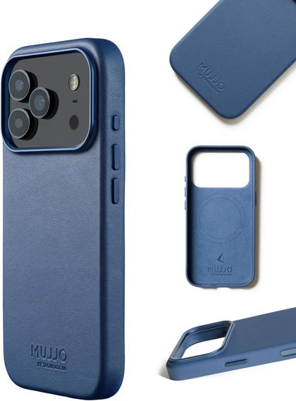 Etui Mujjo Skórzane do iPhone 17 Pro, MagSafe, niebieskie