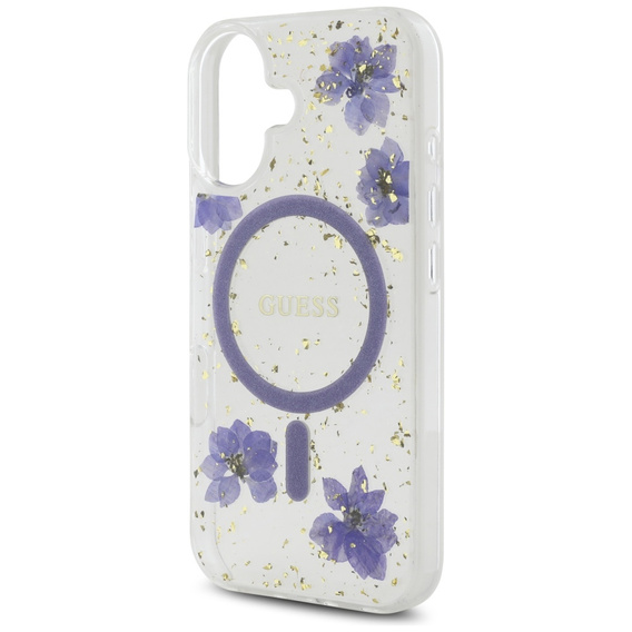 Etui GUESS HC MagSafe Resin Flowers and Glitter do iPhone 16