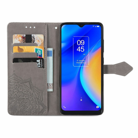 Etui z klapką do TCL 20 SE, Mandala, szare