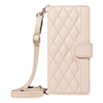 Etui z klapką do iPhone 16E, Rhombus Crossbody Leather, beżowe