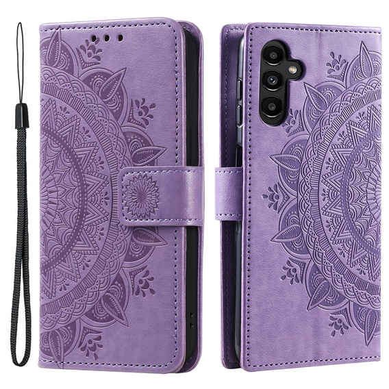 Etui z klapką do Samsung Galaxy A15, Mandala Flower, fioletowe + szkło 9H