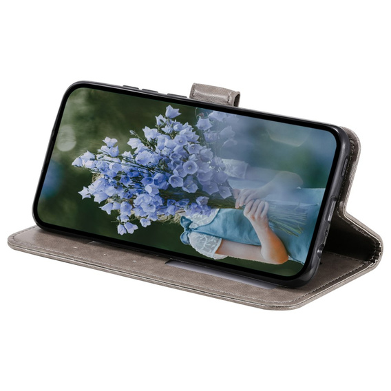 Etui z klapką do Samsung Galaxy A15, Mandala Flower, szare + szkło 9H