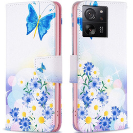Etui z klapką do Xiaomi 13T / 13T Pro / Redmi K60 Ultra, Wallet, Butterfly & Flowers białe