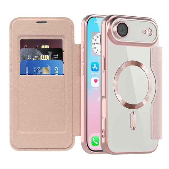 Etui z klapką do iPhone Air, RFID Wallet MagSafe z ochroną aparatu, różowe