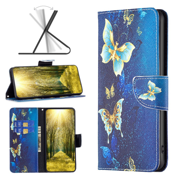 Etui z klapką do Xiaomi Redmi Note 13 Pro 5G, Wallet, Butterflies niebieskie