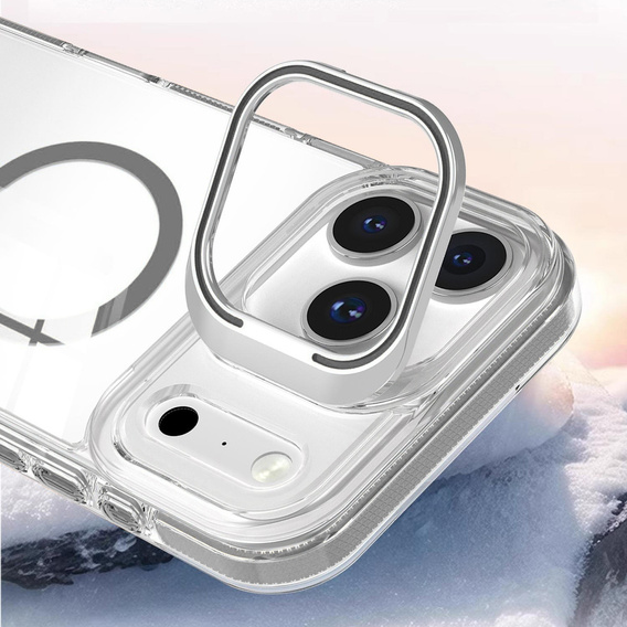 Etui do iPhone 17 Pro Max, do MagSafe, z podstawką, transparentne z szarymi wstawkami