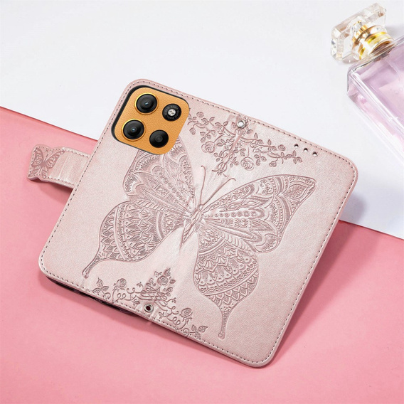 Etui z klapką do Motorola Moto G15 / Motorola Moto G15 Power, Butterfly, różowe rose gold