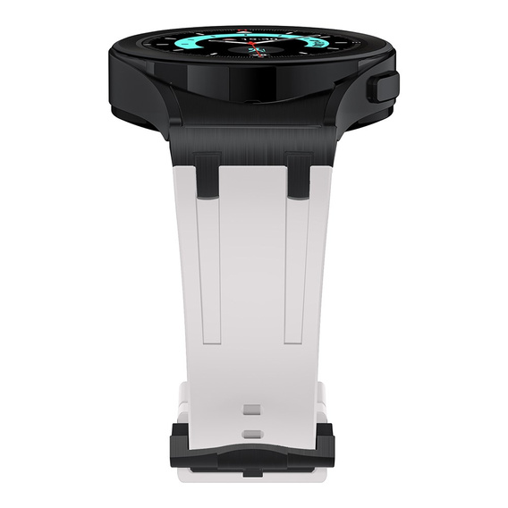 Pasek silikonowy do Samsung Galaxy Watch 4/5/6/7/FE 40/42/43/44/45/46/47mm, Beżowy / czarna klamra