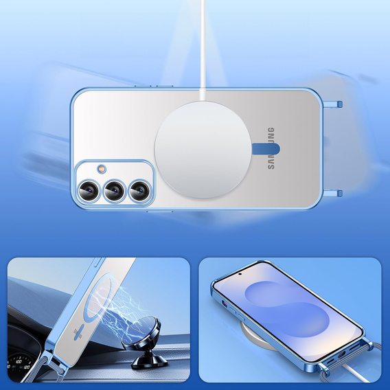 Etui do Samsung Galaxy S25+ Plus, Electro MagSafe, niebieskie + Smycz