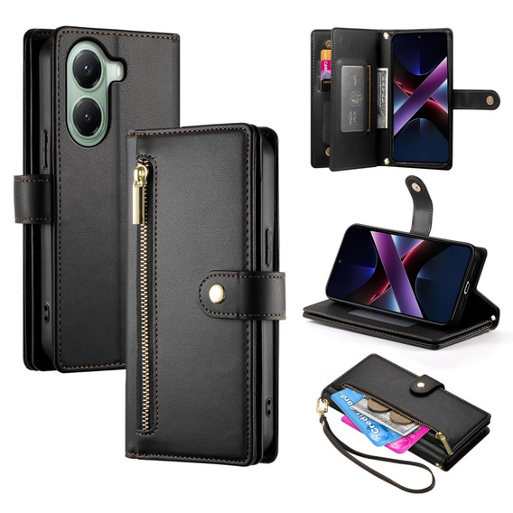Etui z klapką do Xiaomi Poco X7 Pro 5G, Wallet Zipper Pocket, czarne