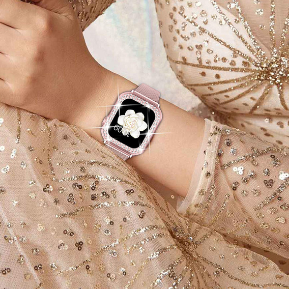Bransoleta + Etui z Diamentami do Apple Watch 4/5/6/SE 40mm, Różowa