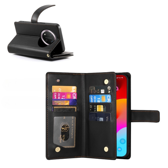 Etui z klapką do Honor Magic 7 Lite, Wallet Zipper Pocket, czarne
