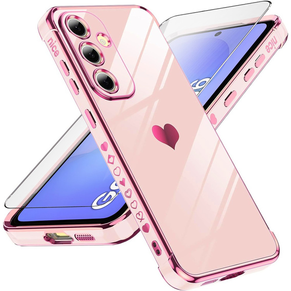 Etui do Samsung Galaxy A36 5G, Electro heart, różowe rose gold + Szkło 9H