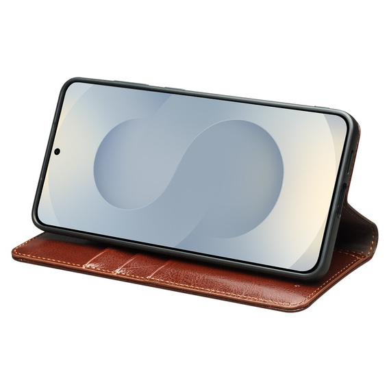 Etui z klapką ze skóry naturalnej do Samsung Galaxy S25 Edge – elegancka ochrona i funkcjonalność - brązowe