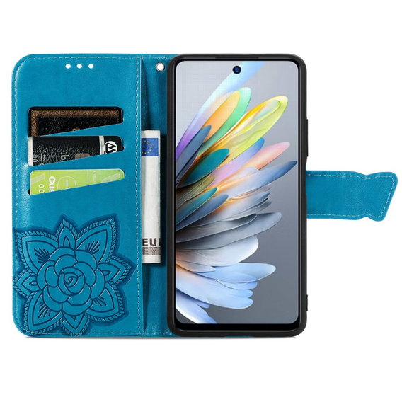 Etui z klapką do Motorola Moto G15 / Motorola Moto G15 Power, Butterfly, niebieskie