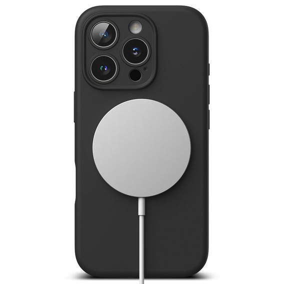 Etui Ringke do iPhone 16 Pro, Silicone MagSafe, czarne + Szkło Hartowane 9H