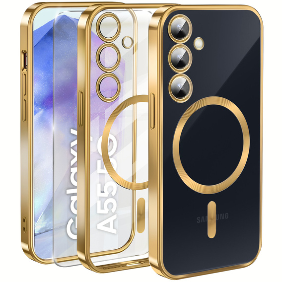 Etui do Samsung Galaxy A55 5G, Electro MagSafe, złote + Szkło na ekran