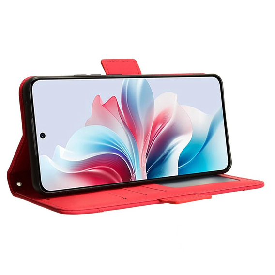 Etui z klapką do Oppo Reno 11F 5G, Card Slot, czerwone