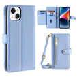 Etui z klapką do iPhone 15, Wallet Zipper Pocket, niebieskie