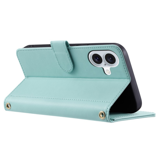 Etui z klapką do iPhone 16, Rhombus Crossbody Leather, zielone
