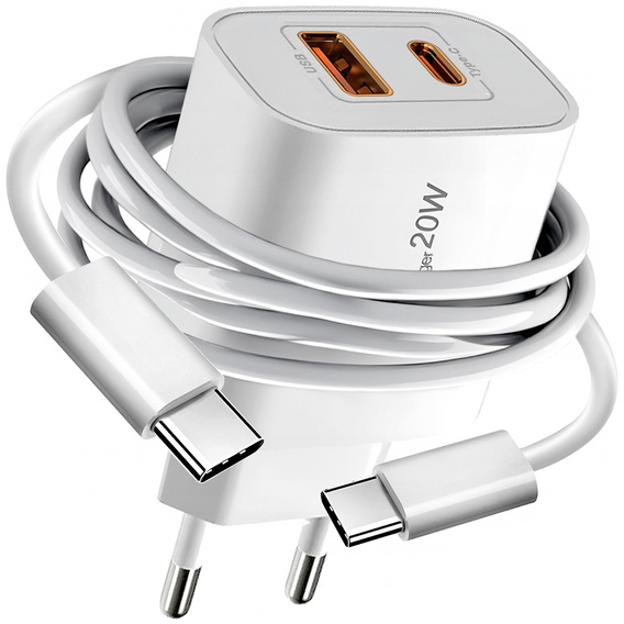 Ładowarka sieciowa USB-C 20W z kablem USB-C – USB-C do smartfonów, tabletów i innych urządzeń z portem USB-C