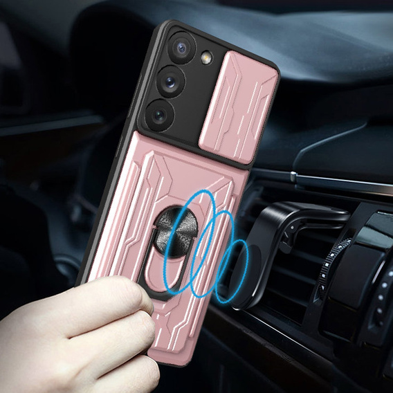 Etui pancerne do Samsung Galaxy S23, Camera Slide Card Slot, różowe rose gold