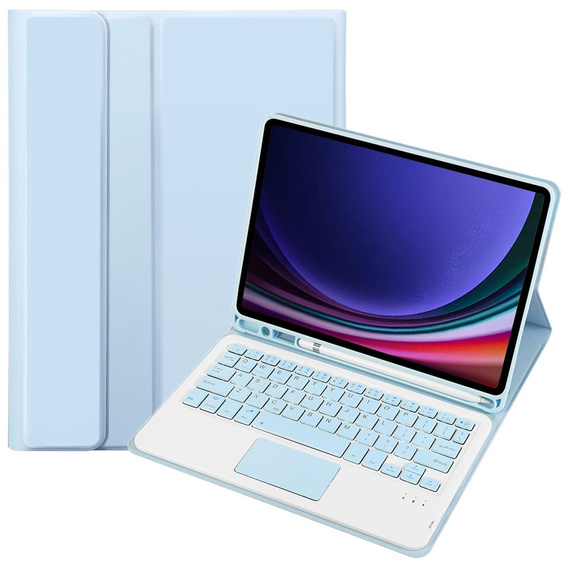 Etui z klawiaturą do Samsung Galaxy Tab S9, Leather Pen Slot TouchPad, jasnoniebieskie
