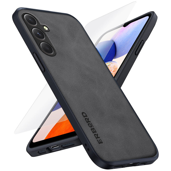 Zestaw Etui do Samsung Galaxy A14 5G, ERBORD Business, z blaszką do uchwytów samochodowych, Szare + Szkło