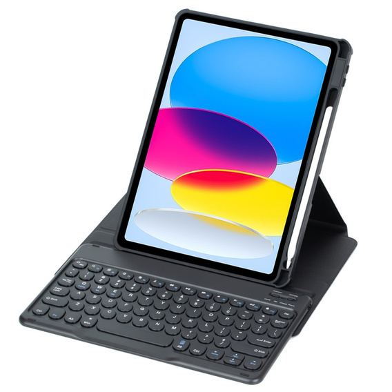 Etui z klawiaturą do iPad 11" 2025 A16 (11 gen.) / iPad 10.9" 2022 (10 gen.), Rotary 360° Leather, czarne