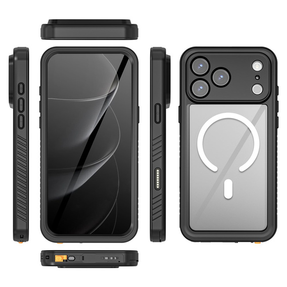 Etui Redpepper do iPhone 17 Pro Max, Wodoodporne IP68, do MagSafe, przezroczyste z czarnymi bokami