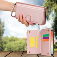 Etui z klapką do Samsung Galaxy S24 Ultra, Wallet Zipper Pocket RFID, z paskiem na ramię, różowe rose gold
