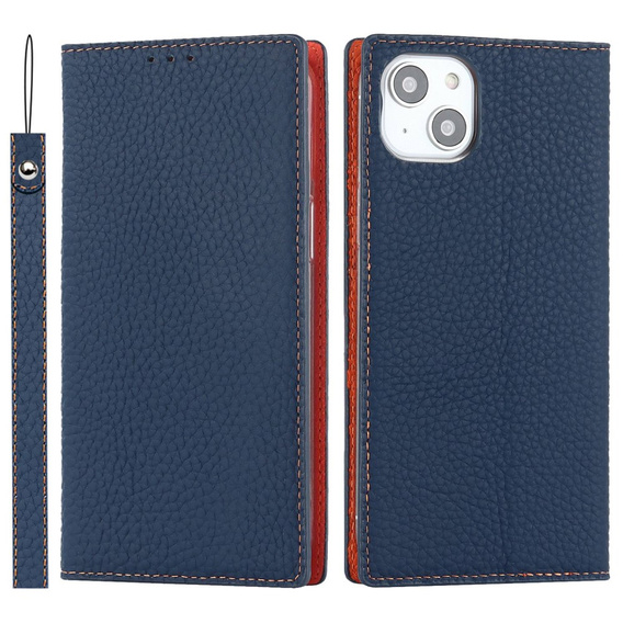 Etui z klapką do iPhone 14 Plus, Litchi Skin Grain, granatowe