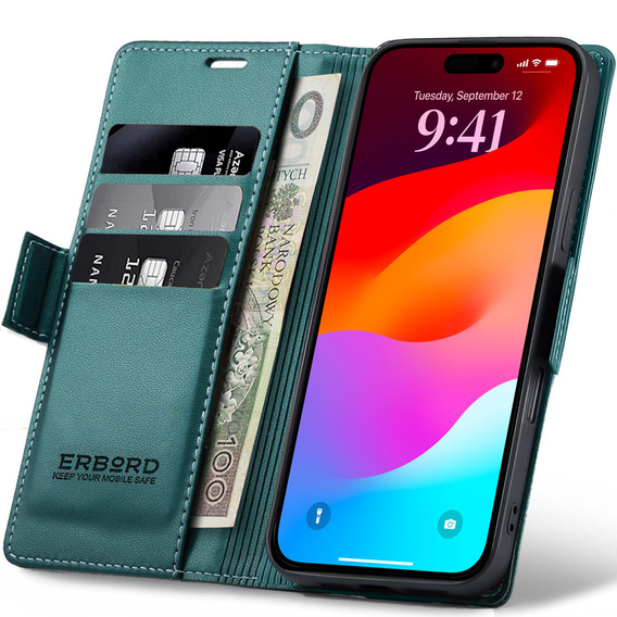 ERBORD Glossy Litchi – etui portfelowe z klapką do iPhone 17 Pro Max
