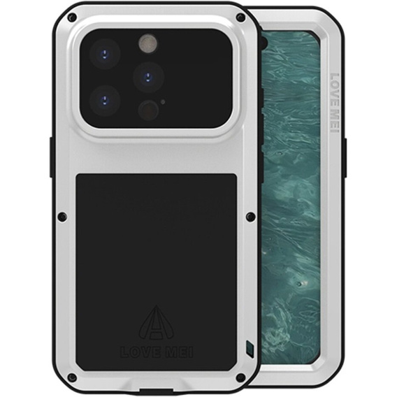 Etui Love Mei do iPhone 15 Pro, pancerne ze szkłem, szare